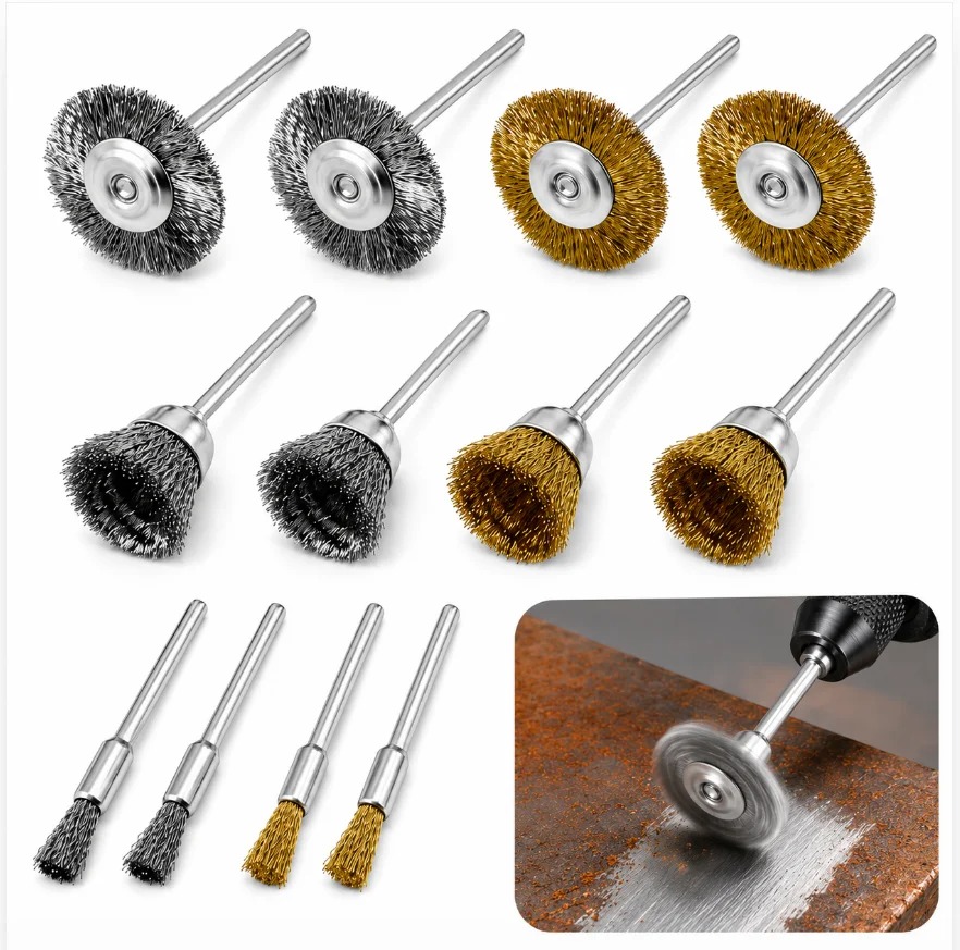 Nozzle Brass - ชุดแปรงขัดโลหะ 12 ชิ้น แปรงลวดเหล็กทองเหลือง สำหรับเครื่องมือเจาะแบบหมุน เครื่องมือขัดเงา