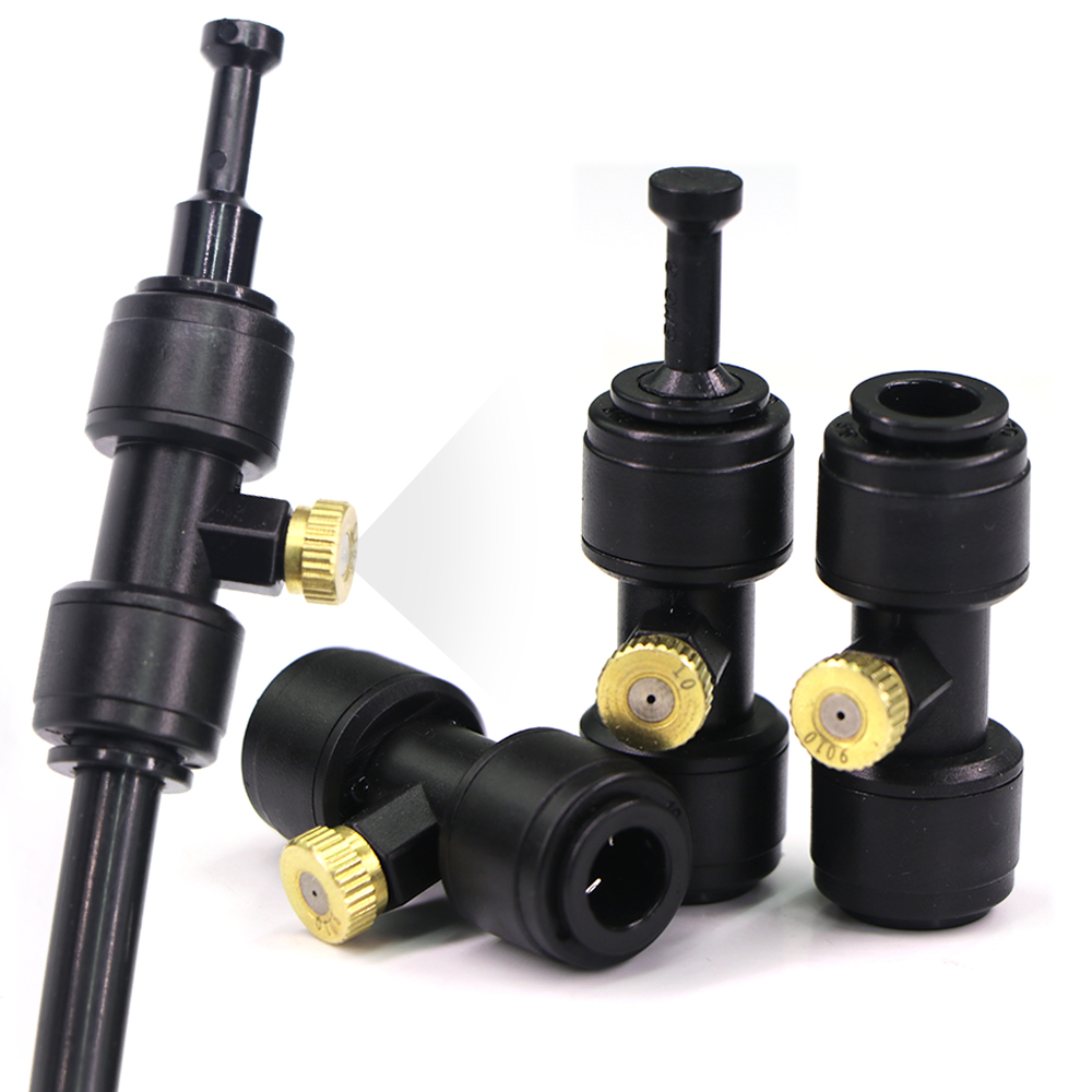 Nozzle Brass - หัวฉีดพ่นละอองทองเหลืองขนาด 0.1-1 มม. พร้อมข้อต่อแบบทีสำหรับเชื่อมต่อเร็ว ใช้กับสาย PE