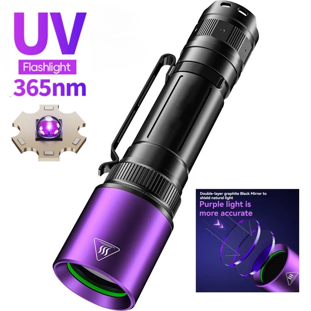 Uv Resin - ไฟฉายยูวีกำลังสูง 365 นาโนเมตร พร้อมกระจกสีดำ แสงสีม่วง สำหรับตรวจจับ
